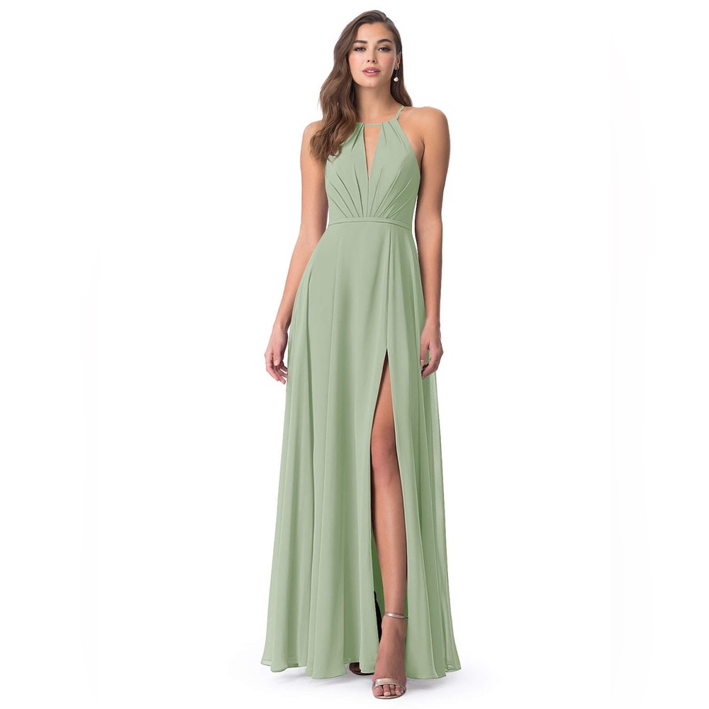 AZAZIE EVALLEEN A-Line Pleated Chiffon Floor-Length Dress Dusty Sage Size 8